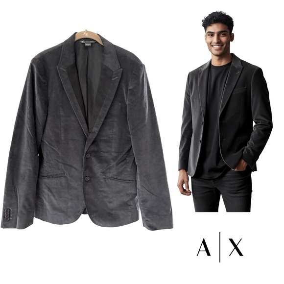 Armani Exchange Men’s Velvet Blazer Sport Coat Charcoal Gray Black Size Small - Picture 1 of 17